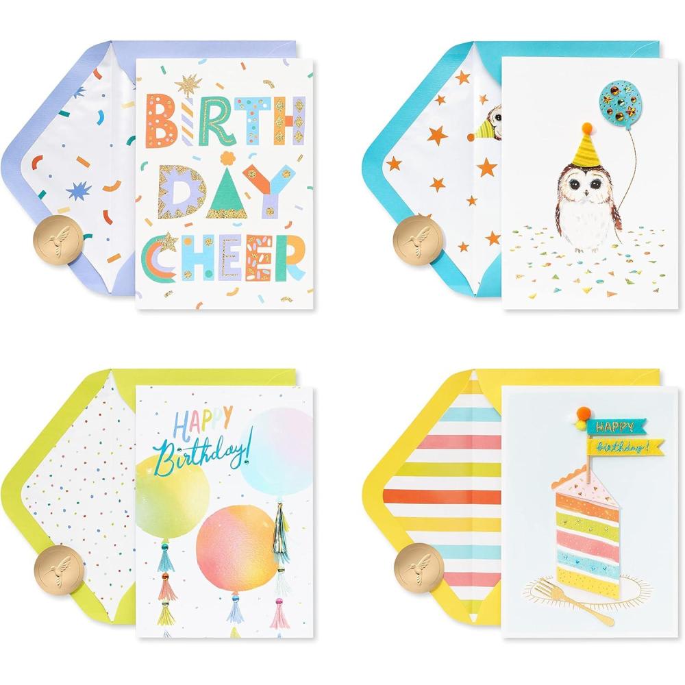 imagePapyrus Deluxe Boxed Birthday Card Assortment Bright Birthday 4CountBright Birthday