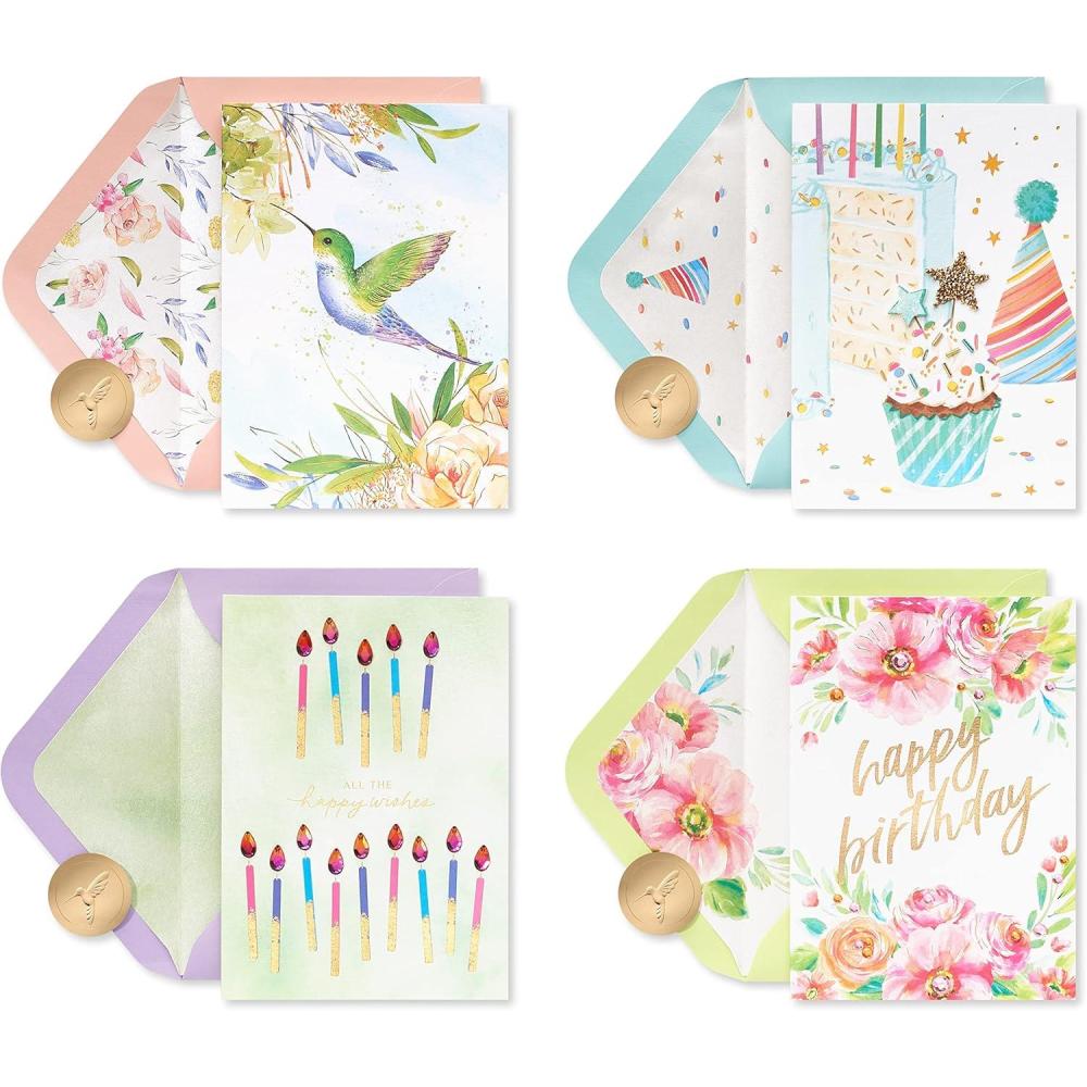 imagePapyrus Deluxe Boxed Birthday Card Assortment Bright Birthday 4CountFloral and Candles