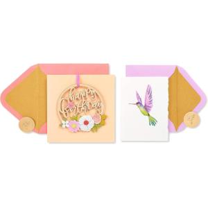 Papyrus Birthday Cards – Designed by Bella Pilar, Cake and Candles (2-Count)(Flowers and Hummingbird)