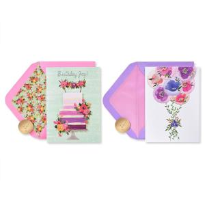 Papyrus Birthday Cards – Designed by Bella Pilar, Cake and Candles (2-Count)(Ombre Cake and Balloons)