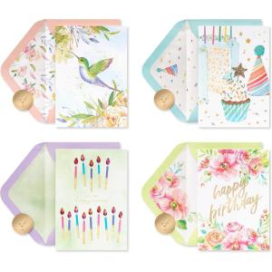 Papyrus Deluxe Boxed Birthday Card Assortment, Bright Birthday (4-Count)(Floral and Candles)