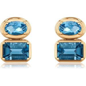 Papyrus London Blue Topaz and Blue Topaz Yellow Gold Earrings