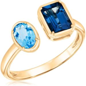 Papyrus London Blue Topaz and Blue Topaz Yellow Gold Open Ring – Size 7