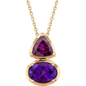 Reeds Papyrus Rhodolite Garnet and Amethyst Yellow Gold Pendant Necklace