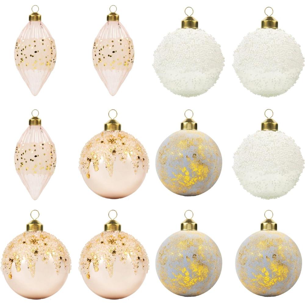 imagePapyrus 12 Piece Soft Snow Glass Ornament Set 315quot Dia 4 Styles Equally AssortedSoft Snow