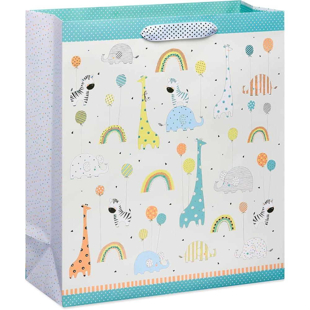 imagePapyrus 18quot Jumbo Gift Bag  Designed by House of Turnowsky Zoo Animals with Balloons for Baby Showers Baby Sprinkles New Baby Baptisms Christenings and All Baby Occasions 1 BagJumbo Zoo Animals with Balloons