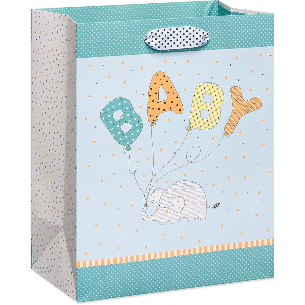 imagePapyrus 18quot Jumbo Gift Bag  Designed by House of Turnowsky Zoo Animals with Balloons for Baby Showers Baby Sprinkles New Baby Baptisms Christenings and All Baby Occasions 1 BagElephant with Balloons
