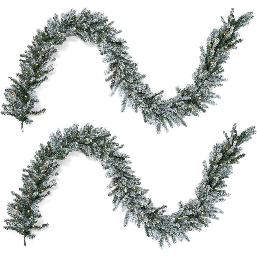 imagePapyrus 2 Pack of 9 ft PreLit Blue Spruce Garland Artificial Warm White Light Battery Powered IndoorOutdoor9 ft Frosted