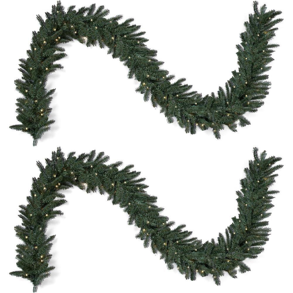 imagePapyrus 2 Pack of 9 ft PreLit Blue Spruce Garland Artificial Warm White Light Battery Powered IndoorOutdoor9 ft Natural