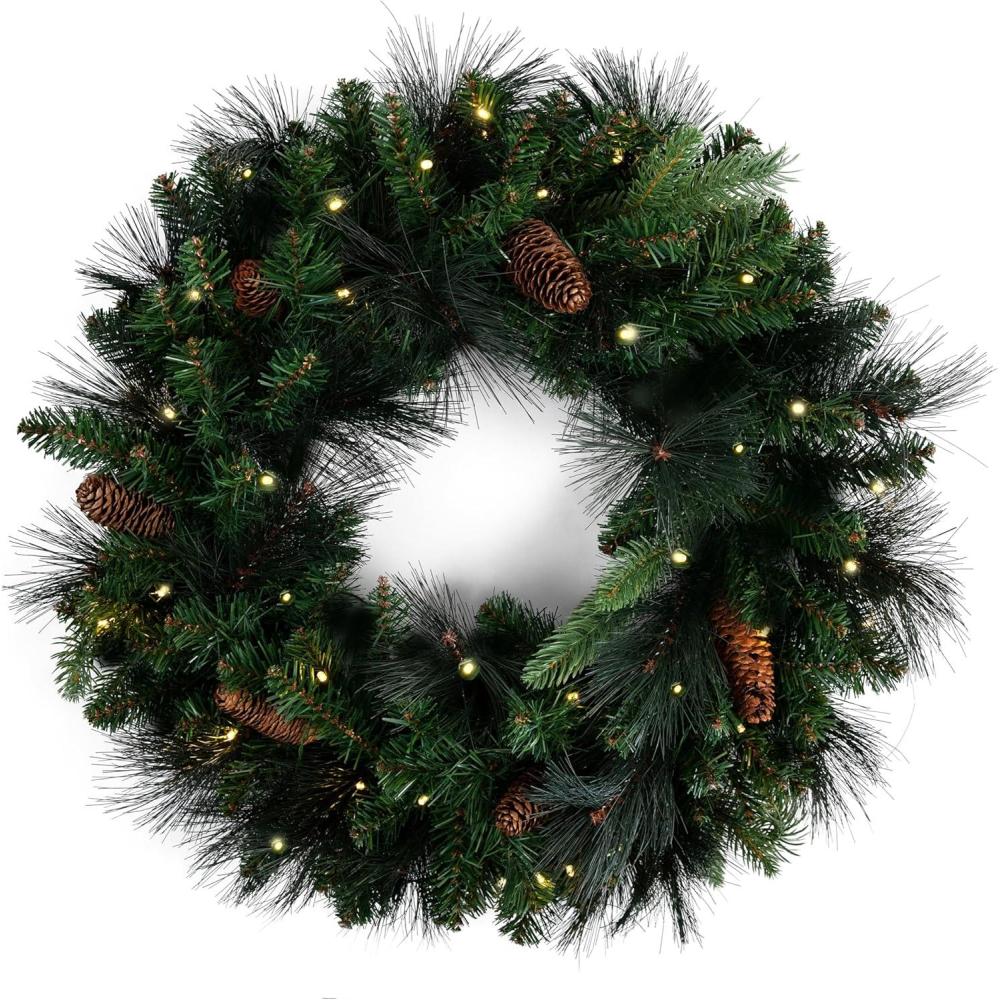 imagePapyrus 24quot PreLit Frosted Carolina Pine Artificial Wreath Pine Cones Warm White Light Battery Powered IndoorOutdoor24 Natural