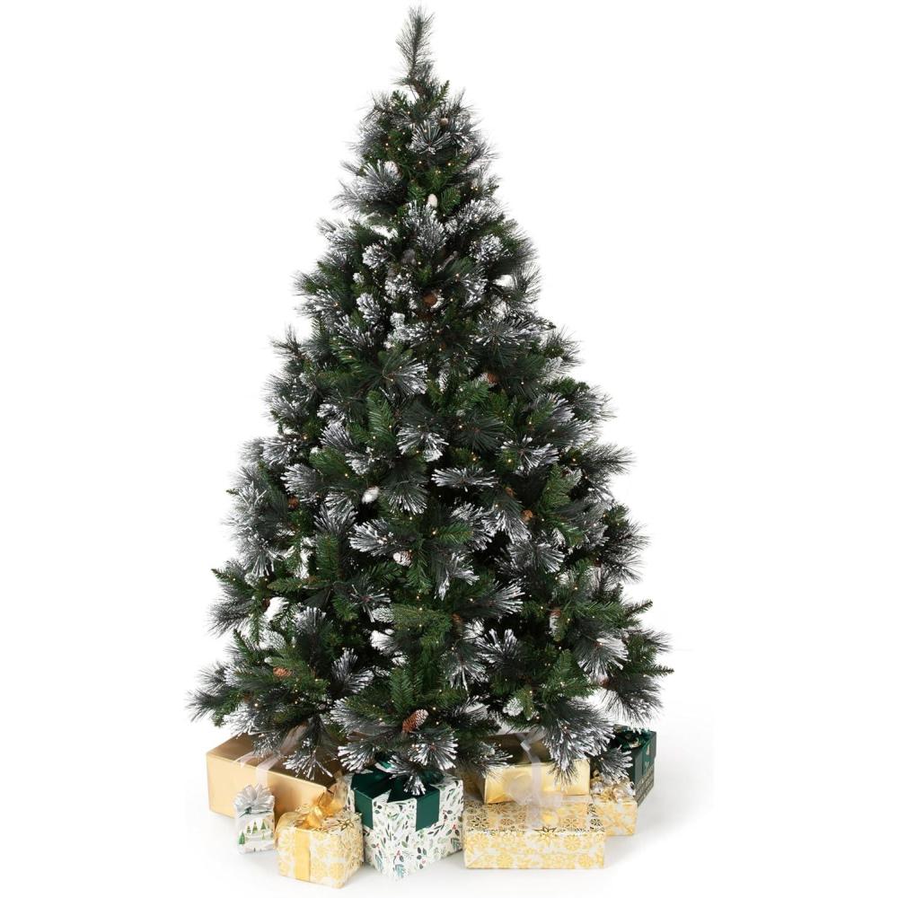 imagePapyrus 7 ft PreLit Artificial Christmas Tree Carolina Pine Pine Cones Warm White Lights Includes Stand and Storage BagFrosted