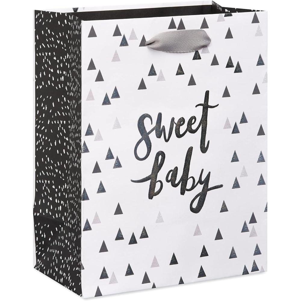 imagePapyrus 9quot Medium Gift Bag Sweet Baby for Baby Shower Baby Sprinkle Babys 1st Birthday and All Baby Occasions 1 BagWhite and Grey