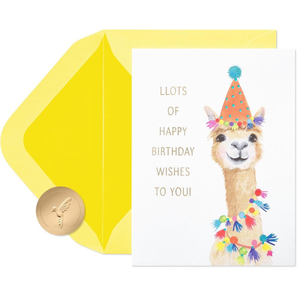 imagePapyrus Birthday Card Bright and Happy WishesFSC Party Hat Llama