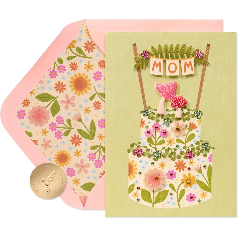 imagePapyrus Birthday Card for Mom  Designed by House of Turnowsky Wishes From The HeartFSC Mushroom and Floral Cake