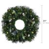 Papyrus 24″ Pre-Lit Frosted Carolina Pine Artificial Wreath, Pine Cones, Warm White Light, Battery Powered, Indoor/Outdoor(24″ Frosted)