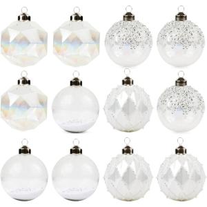 Papyrus 12 Piece Soft Snow Glass Ornament Set, 3.15″ Dia, 4 Styles Equally Assorted(Christmas Crystal)