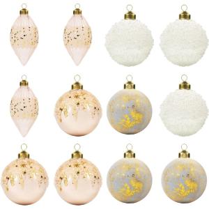 Papyrus 12 Piece Soft Snow Glass Ornament Set, 3.15″ Dia, 4 Styles Equally Assorted(Soft Snow)