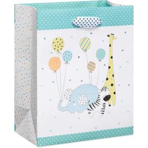 Papyrus 18″ Jumbo Gift Bag – Designed by House of Turnowsky (Zoo Animals with Balloons) for Baby Showers, Baby Sprinkles, New Baby, Baptisms, Christenings and All Baby Occasions (1 Bag)(White and Blue)