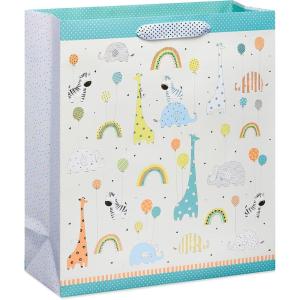 Papyrus 18″ Jumbo Gift Bag – Designed by House of Turnowsky (Zoo Animals with Balloons) for Baby Showers, Baby Sprinkles, New Baby, Baptisms, Christenings and All Baby Occasions (1 Bag)(Jumbo Zoo Animals with Balloons)