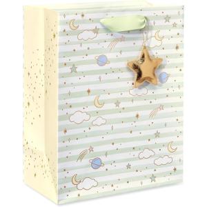 Papyrus 18″ Jumbo Gift Bag – Designed by House of Turnowsky (Zoo Animals with Balloons) for Baby Showers, Baby Sprinkles, New Baby, Baptisms, Christenings and All Baby Occasions (1 Bag)(Celestial with Stripes)