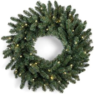 Papyrus 24″ Pre-Lit Frosted Blue Spruce Artificial Wreath, Warm White Light, Battery Powered, Indoor/Outdoor(24″ Natural)