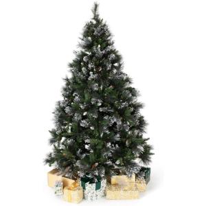 Papyrus 7 ft Pre-Lit Artificial Christmas Tree, Carolina Pine, Pine Cones, Warm White Lights, Includes Stand and Storage Bag(Frosted)