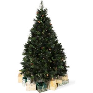 Papyrus 7 ft Pre-Lit Artificial Christmas Tree, Carolina Pine, Pine Cones, Warm White Lights, Includes Stand and Storage Bag(Natural)