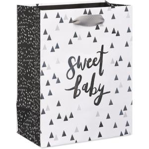 Papyrus 9″ Medium Gift Bag (Sweet Baby) for Baby Shower, Baby Sprinkle, Baby’s 1st Birthday and All Baby Occasions (1 Bag)(White and Grey)