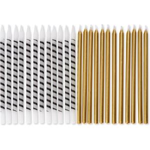 Papyrus Birthday Candles, Harry Potter Cake Topper (9-Count)(White & Black Stripe & Gold)