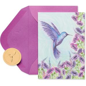 Papyrus Blank Cards with Envelopes, Rainbow with Glitter (8-Count)(Purple Hummingbird)