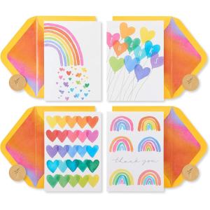 Papyrus Thank You Cards with Envelopes for Weddings, Bridal Showers, Baby Showers and All Occasions, Rainbows and Hearts (20-Count)(yellow  red  orange  green  blue  purple  pink)