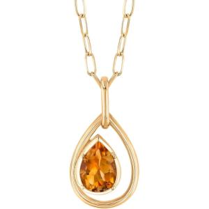 Reeds Papyrus Citrine Yellow Gold Teardrop Pendant Necklace