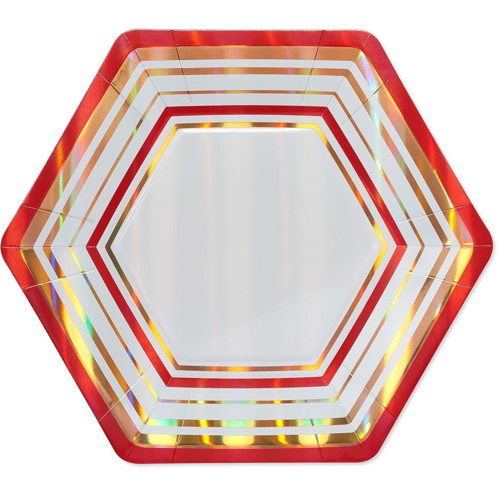 imagePapyrus Dinner Plates Gold ampamp Red Stripes 8Count