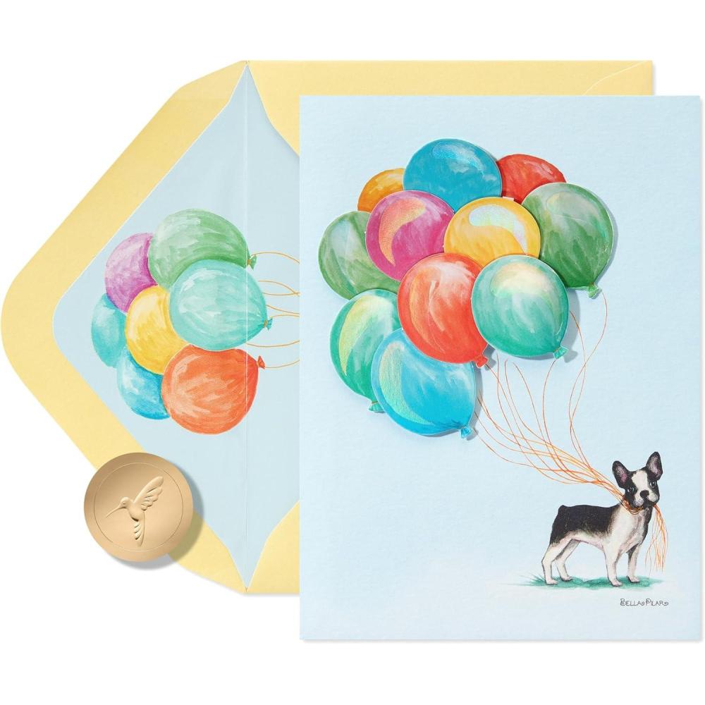imagePapyrus French Bulldog Birthday Card  Designed by Bella Pilar Pawsitively AwesomeFSC Dog With Balloon Bouquet