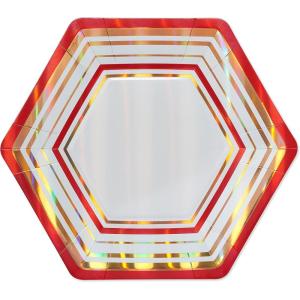 Papyrus Dinner Plates, Gold & Red Stripes (8-Count)