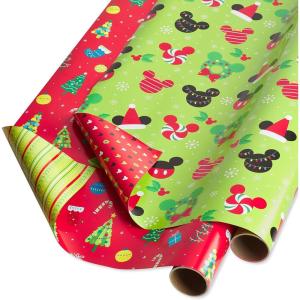 Papyrus Disney Christmas Wrapping Paper Rolls for Kids, Mickey Mouse and Christmas Decorations (2 Rolls, 60 sq. ft.)(Mickey Mouse and Christmas Decorations)