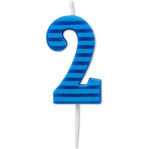 Papyrus Number 0 Birthday Candle, Blue Stripes (1-Count)(Number 2)