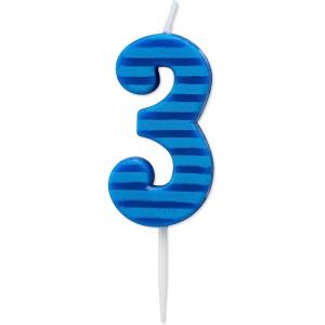 Papyrus Number 0 Birthday Candle, Blue Stripes (1-Count)(Number 3)