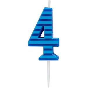 Papyrus Number 0 Birthday Candle, Blue Stripes (1-Count)(Number 4)