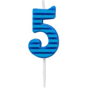 Papyrus Number 0 Birthday Candle, Blue Stripes (1-Count)(Number 5)