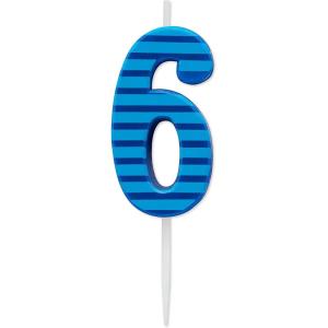 Papyrus Number 0 Birthday Candle, Blue Stripes (1-Count)(Number 6)