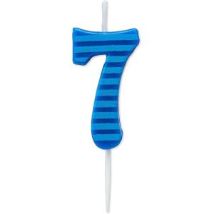 Papyrus Number 0 Birthday Candle, Blue Stripes (1-Count)(Number 7)