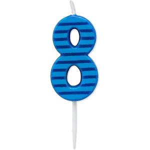 Papyrus Number 0 Birthday Candle, Blue Stripes (1-Count)(Number 8)