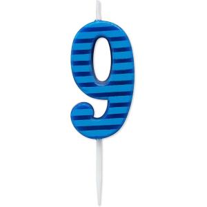 Papyrus Number 0 Birthday Candle, Blue Stripes (1-Count)(Number 9)