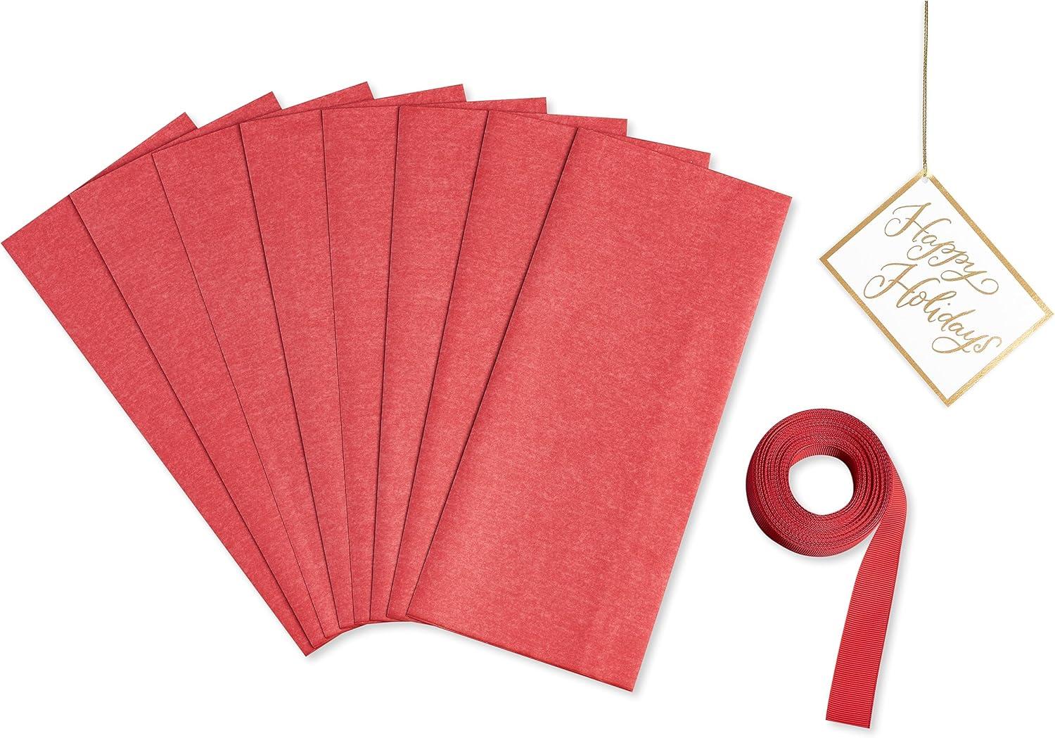 imagePapyrus Gift Box Set for Christmas and All Holidays Red Holly 4 Boxes 4 Gift Tags One Ribbon 8 Sheets of Solid Tissue
