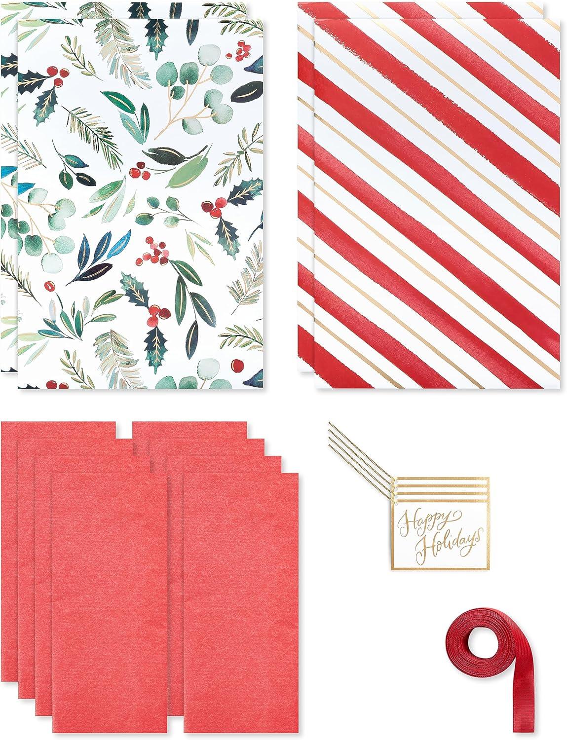 imagePapyrus Gift Box Set for Christmas and All Holidays Red Holly 4 Boxes 4 Gift Tags One Ribbon 8 Sheets of Solid Tissue