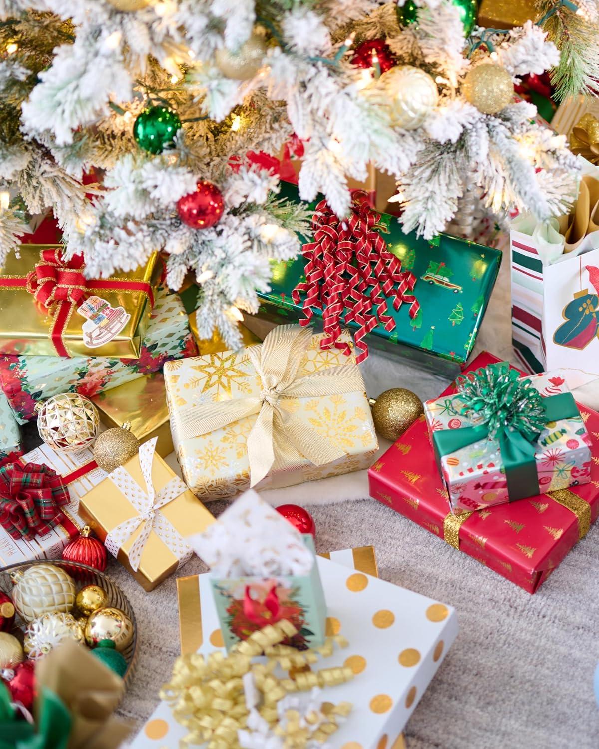 imagePapyrus Gift Box Set for Christmas and All Holidays Red Holly 4 Boxes 4 Gift Tags One Ribbon 8 Sheets of Solid Tissue
