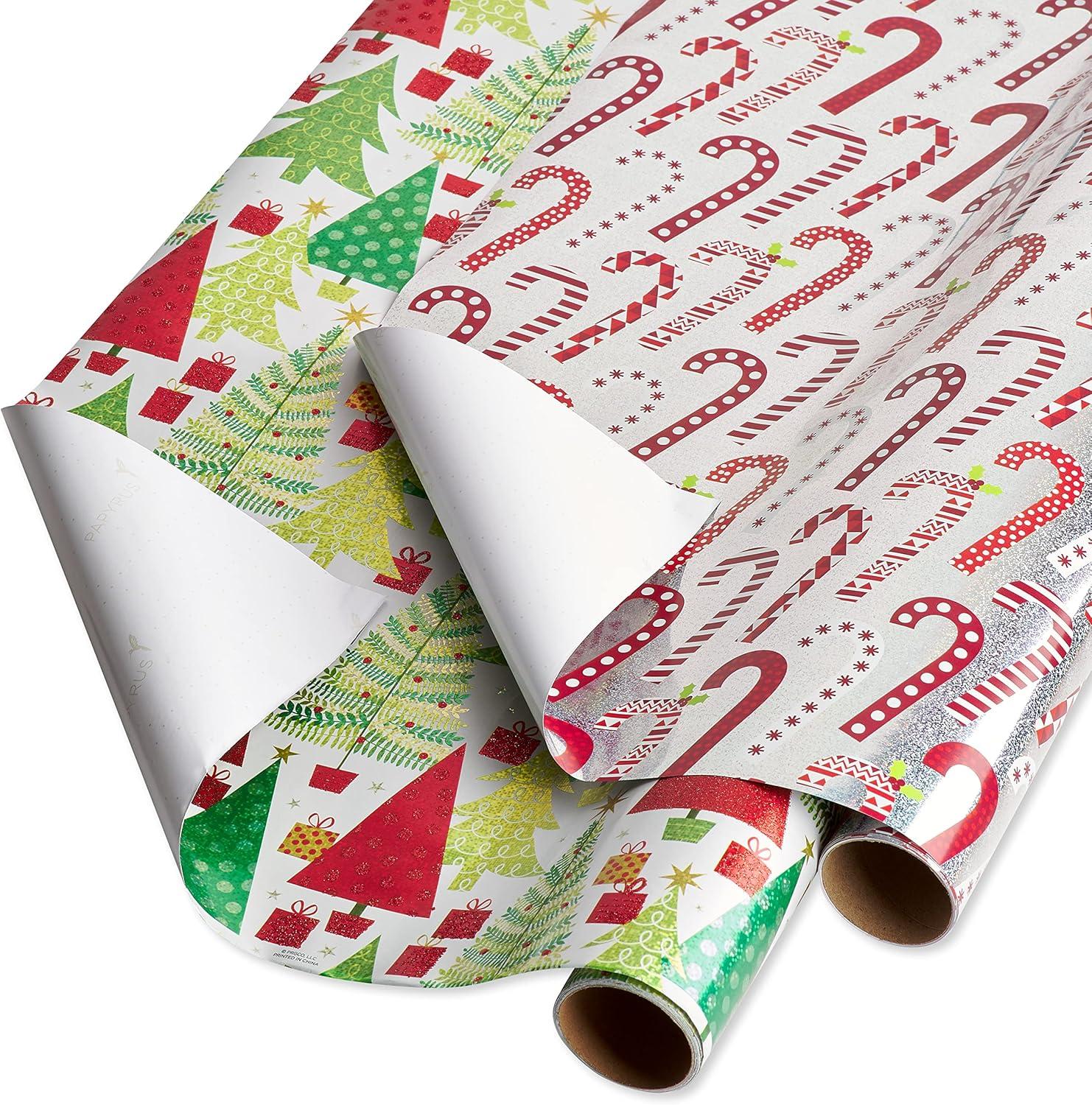 imagePapyrus Wrapping Paper Set for Christmas Hanukkah and All Holidays Glitz and Glam 2 Rolls 40 sq ft 3 Bows 1 Ribbon 3 Tags 12 LabelsChristmas Trees and Candy Canes