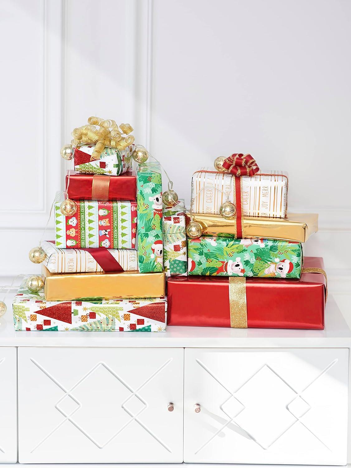imagePapyrus Wrapping Paper Set for Christmas Hanukkah and All Holidays Glitz and Glam 2 Rolls 40 sq ft 3 Bows 1 Ribbon 3 Tags 12 LabelsChristmas Trees and Candy Canes