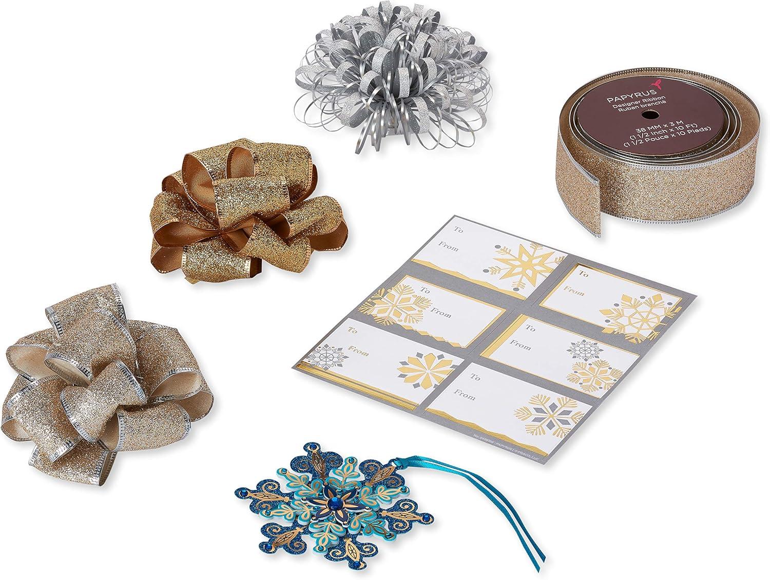 imagePapyrus Wrapping Paper Set for Christmas Hanukkah and All Holidays Glitz and Glam 2 Rolls 40 sq ft 3 Bows 1 Ribbon 3 Tags 12 LabelsHoliday Glitz and Glam Ensemble